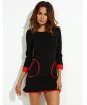 Women's Patchwork Black Dress , Casual / Work Round Neck Long Sleeve