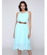 Women's Work Plus Size / Chiffon Dress,Solid Round Neck Mini Sleeveless Blue / Yellow Polyester Summer