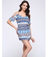 Women's Casual/Daily Boho Sheath Dress,Print Strap Above Knee Short Sleeve Blue Polyester Summer