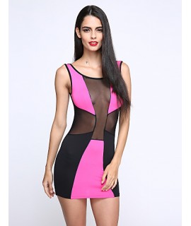 Women's Round Neck Mesh Mini Dress , Cotton/Spandex Blue/Pink/White Sexy/Party