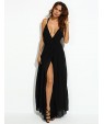 Women's Party/Cocktail Sexy Loose Dress,Solid V Neck Maxi Sleeveless Black Polyester Summer